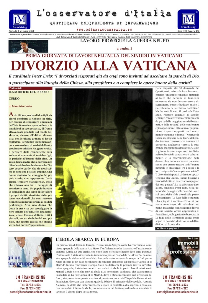 L'osservatore d'Italia edizione del 7 Ottobre 2014